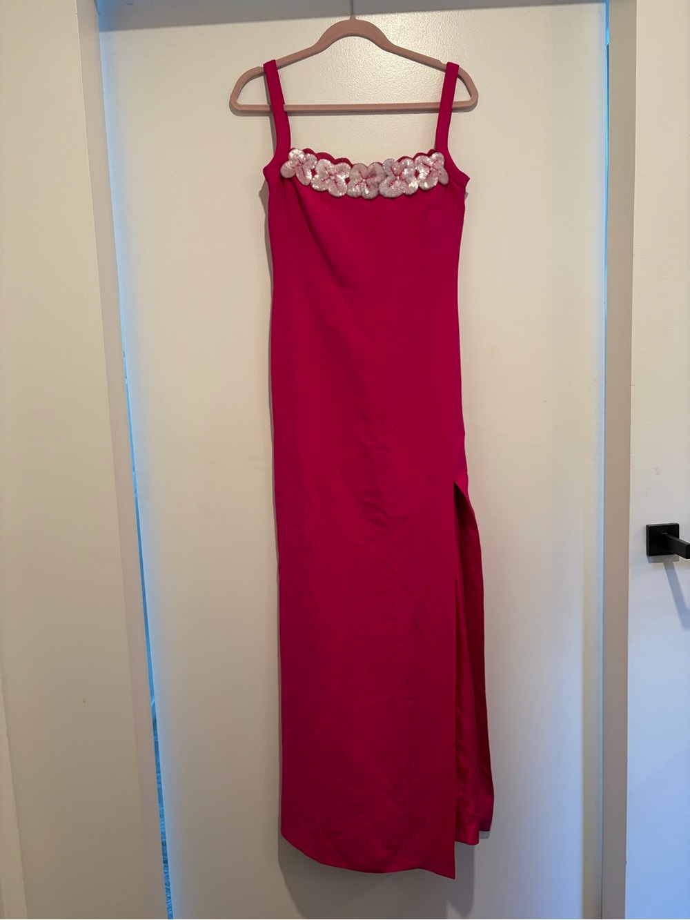 Vintage 90s Louis Fèraud Silk Gown Iridescent Floral Sequins Embroidered Pink 8